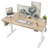TIQLAB Adjustable Desk, White/Maple Top
