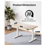TIQLAB Adjustable Desk, White/Maple Top