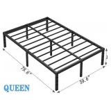 JETO Metal Queen Bed Frame with Storage, 18'