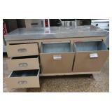 GALVINIZED COUNTER WITH 2 LARGE TIP OUT BINS WITH 3 DRAWERS