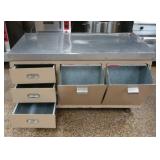 GALVINIZED COUNTER WITH 2 LARGE TIP OUT BINS WITH 3 DRAWERS