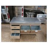 GALVINIZED COUNTER WITH 2 LARGE TIP OUT BINS WITH 3 DRAWERS