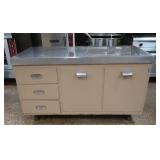 GALVINIZED COUNTER WITH 2 LARGE TIP OUT BINS WITH 3 DRAWERS
