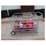 SPORTS BALLS IN MOVABLE METAL RACK