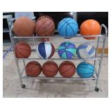 12 BALLS ON MOVABLE RACK/CART