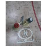 VINTAGE BLOW HORNS & METAL SIGN