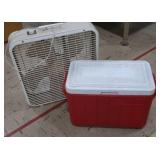 COLEMAN RED COOLER AND FLOOR FAN