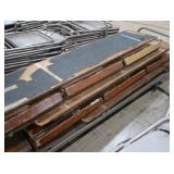 WOODEN SITTING/BLEACHERS ON METAL ROLLY CART
