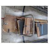 WOODEN SITTING/BLEACHERS ON METAL ROLLY CART