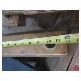 VINTAGE WOOD BOX FULL OF VINTAGE DOOR HANDLES, PLATES AND MORE