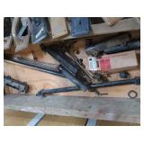 VINTAGE WOOD BOX FULL OF VINTAGE DOOR HANDLES, PLATES AND MORE