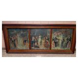 HISTORIC ANTIQUE  3~PANEL MURAL OVER 10 FEET LONG 'BLASHFIELD / SIMMONS / WALKER'