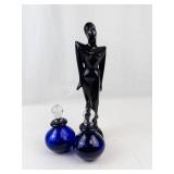 Art Glass Figurine & 2 Cobalt Blue Perfume Bottles
