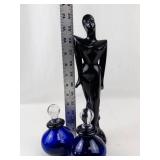 Art Glass Figurine & 2 Cobalt Blue Perfume Bottles