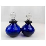 Art Glass Figurine & 2 Cobalt Blue Perfume Bottles