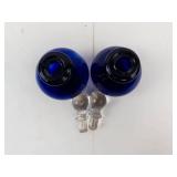 Art Glass Figurine & 2 Cobalt Blue Perfume Bottles