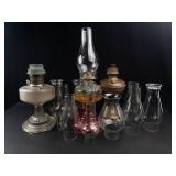 Antique Oil Lamp Assortment With Glass Chimneys