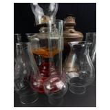 Antique Oil Lamp Assortment With Glass Chimneys