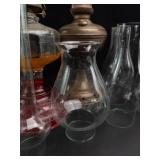 Antique Oil Lamp Assortment With Glass Chimneys