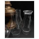 Antique Oil Lamp Assortment With Glass Chimneys