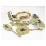 Vintage Art Deco Green Bakelite Vanity Set Mixed Lot