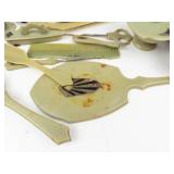Vintage Art Deco Green Bakelite Vanity Set Mixed Lot