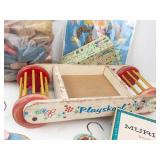 Vintage Playskool Wooden Toy Wagon & Assorted Toys Mixed Lot