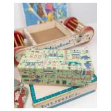 Vintage Playskool Wooden Toy Wagon & Assorted Toys Mixed Lot