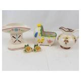 Vintage Ceramic Planter Mixed Lot - Baby Scale, Cradle, Pitcher & Roses
