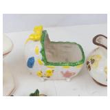 Vintage Ceramic Planter Mixed Lot - Baby Scale, Cradle, Pitcher & Roses