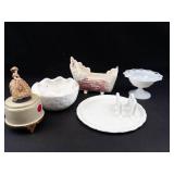 Clarice Cliff Tonquin Cracker Cradle, Milk Glass & Thorens Music Box Mixed Lot