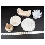 Clarice Cliff Tonquin Cracker Cradle, Milk Glass & Thorens Music Box Mixed Lot