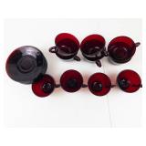 Vintage Anchor Hocking Royal Ruby Red Footed Teacup & Saucer Set (18 Piece)