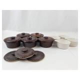 Brush Stoneware Lidded Crocks & Red Wing Custard Ramekins (Lot of 9)