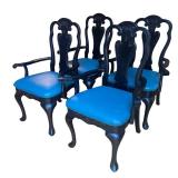 K - Vintage Queen Anne Style Black Lacquer Dining Chairs (Set of 4)