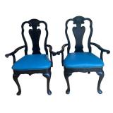K - Vintage Queen Anne Style Black Lacquer Dining Chairs (Set of 4)