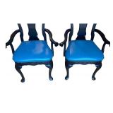 K - Vintage Queen Anne Style Black Lacquer Dining Chairs (Set of 4)