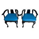 K - Vintage Queen Anne Style Black Lacquer Dining Chairs (Set of 4)