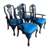 K - Vintage Queen Anne Style Black Lacquer Dining Chairs (Set of 4)