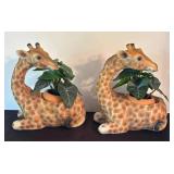 O - Giraffe Planters With Faux Greenery (Lot of 2)