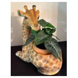 O - Giraffe Planters With Faux Greenery (Lot of 2)