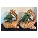 O - Giraffe Planters With Faux Greenery (Lot of 2)