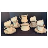O - Lenox Solitaire China Cups, Saucers, Sugar Bowl & Creamer