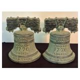 O - Vintage Virginia Metal Crafters Liberty Bell Bookends Pair