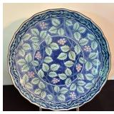 O - Vintage Blue & White Floral Plate, Crackle Glass Vase & Jar Mixed Lot
