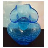 O - Vintage Blue & White Floral Plate, Crackle Glass Vase & Jar Mixed Lot