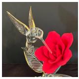 O - Glass Baron Hummingbird on Red Rose Figurine