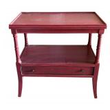 G - Vintage Red Toned Accent Table With Drawer