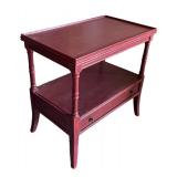 G - Vintage Red Toned Accent Table With Drawer