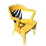 G - Vintage Yellow & Navy Blue Wooden Banker's Chair